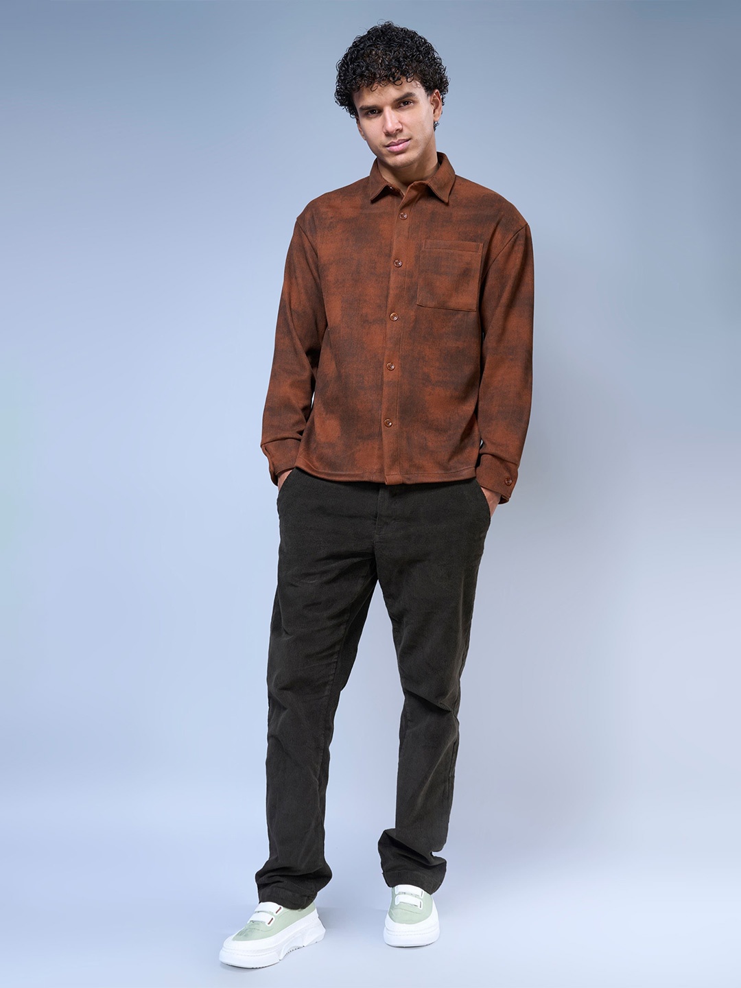

MAXZONE Men Classic Relaxed Fit Spread Collar Dyed Cotton Casual Shirt, Rust