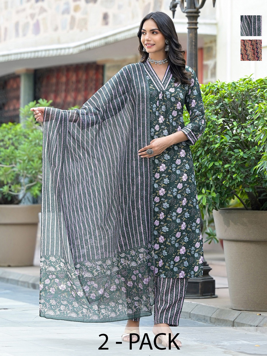 

KALINI Women Ethnic Motifs Printed Regular Kurta with Trousers & With Dupatta, Navy blue