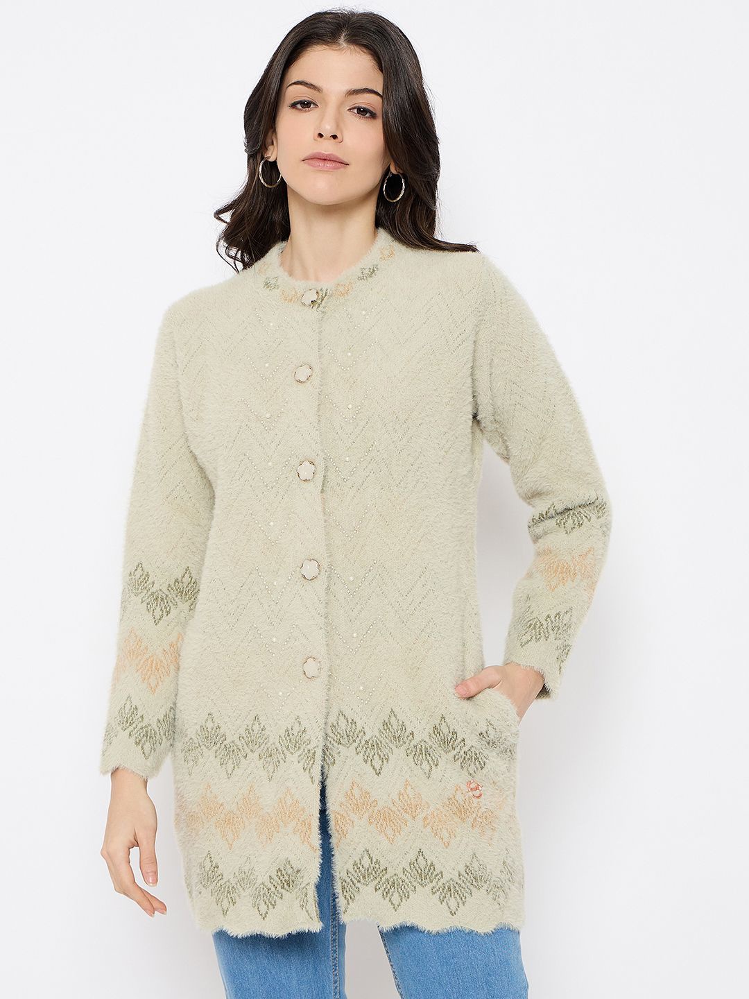 

Duke Women Longline Cardigan with Embellished Detail, Grey