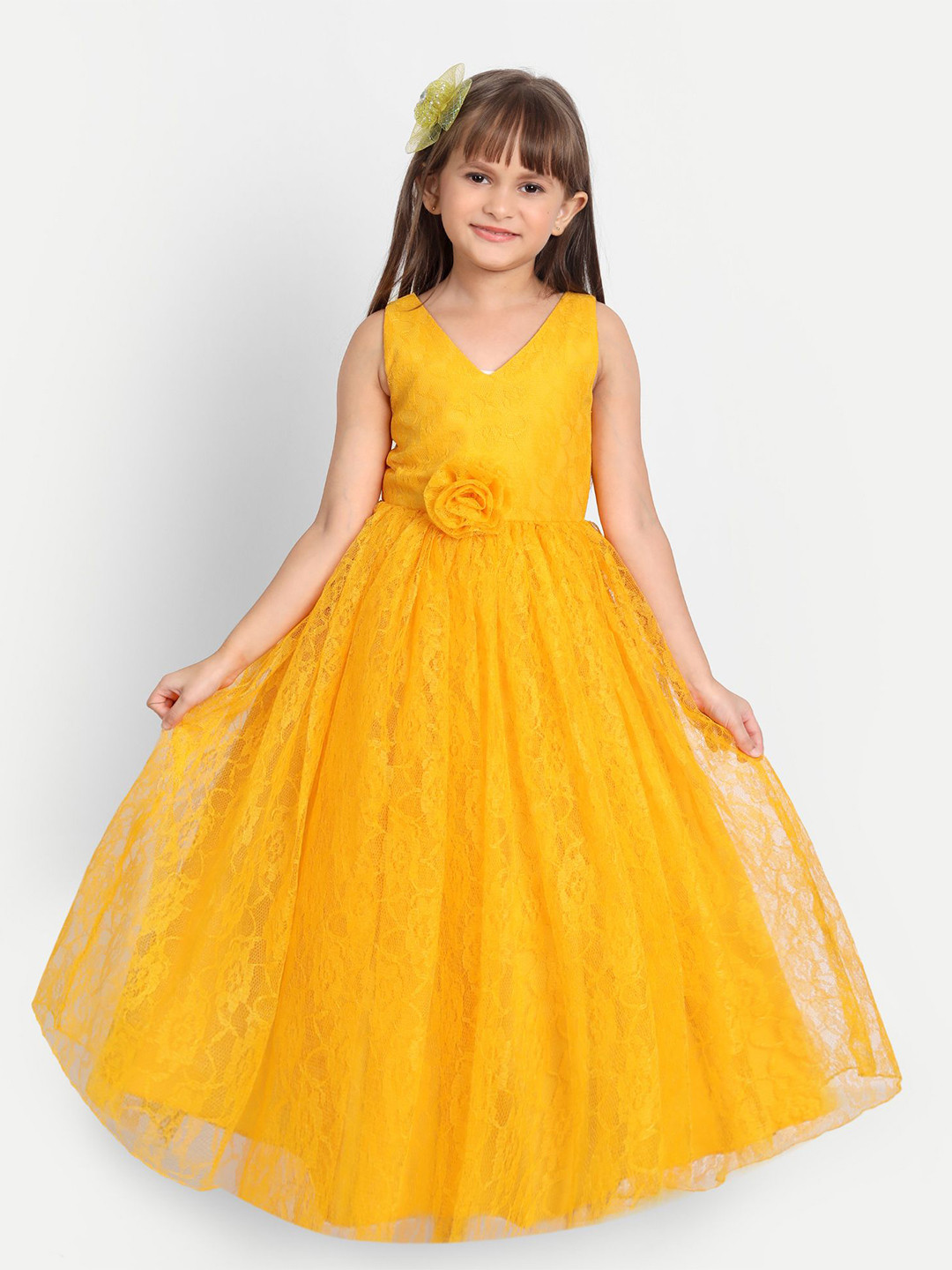 

SABA GARMENTS Girls Satin Gown Dress, Yellow
