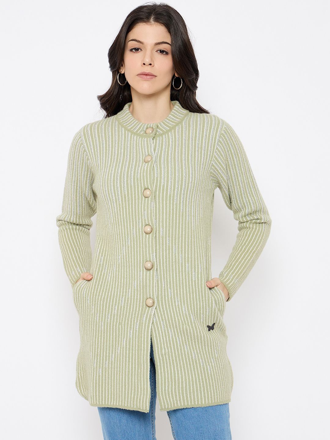 

Duke Women Striped Longline Cardigan, Green