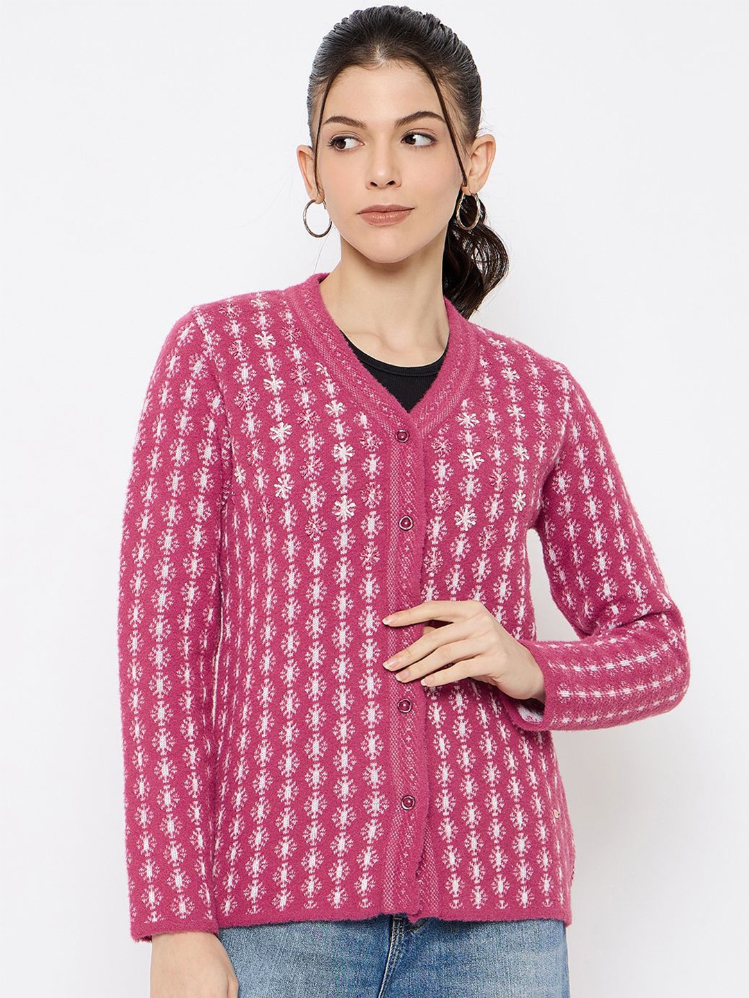 

Duke Women Self Design Cardigan, Pink
