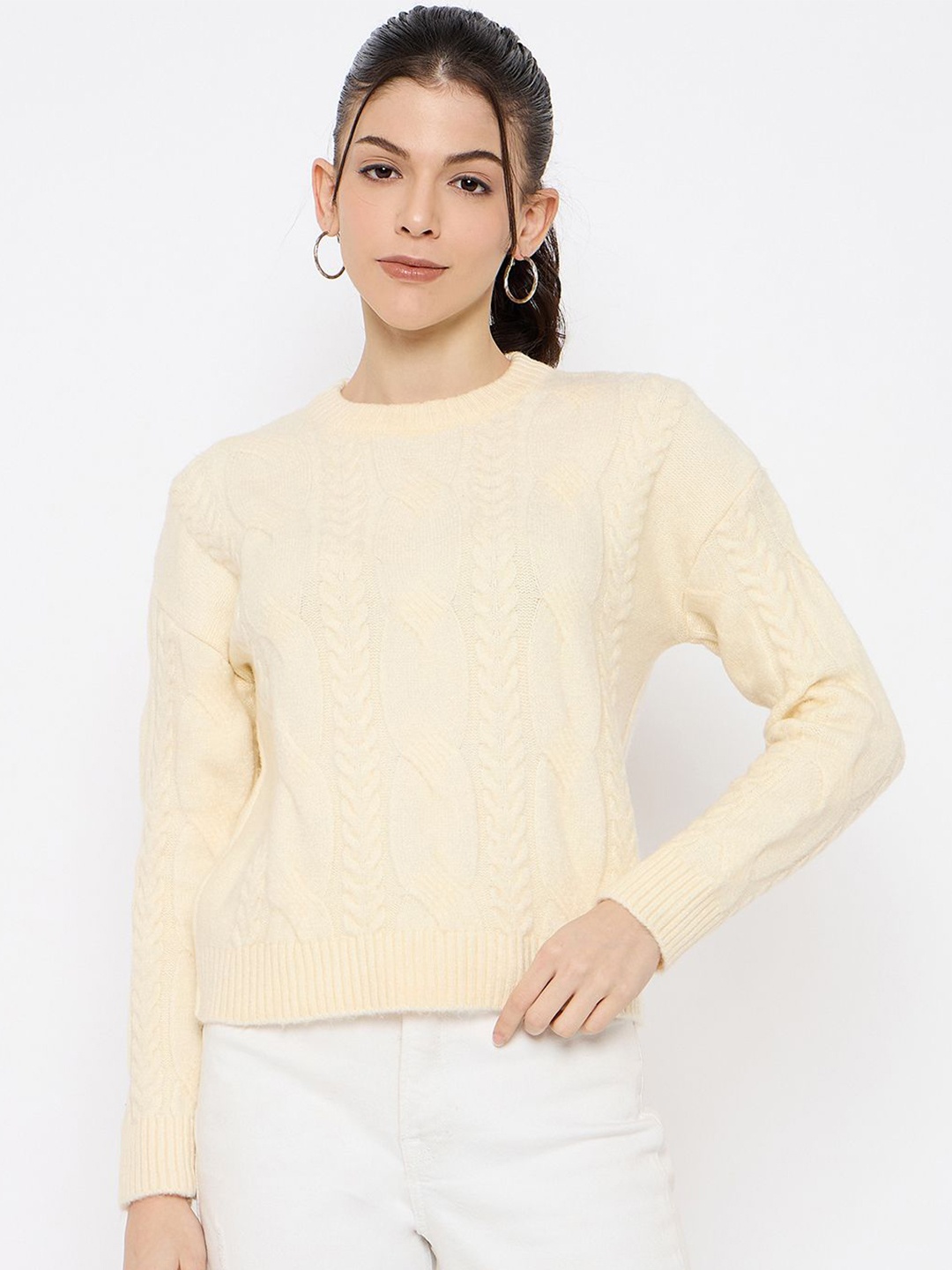 

Duke Women Cable Knit Pullover Sweaters, Cream