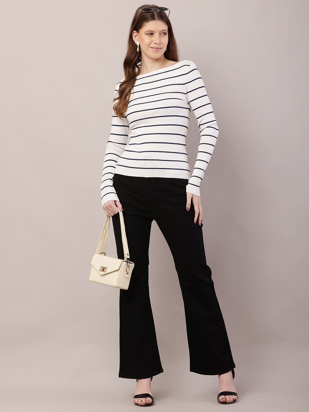 

NoBarr Striped Boat Neck Top, White