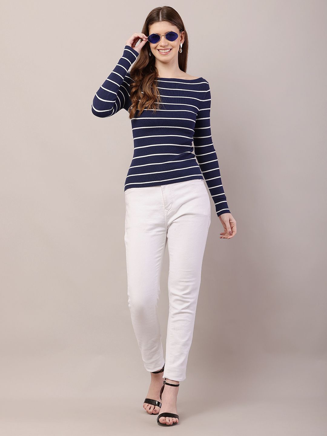 

NoBarr Women Striped Long Sleeves Top, Blue