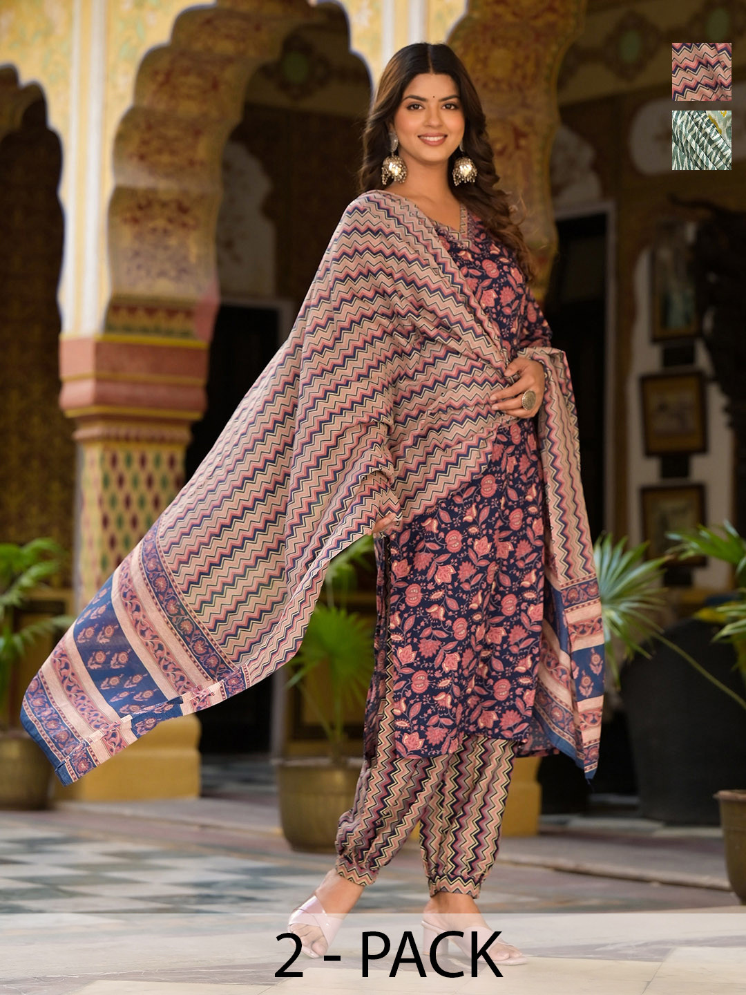 

KALINI Women Ethnic Motifs Printed Regular Kurta with Trousers & With Dupatta, Green