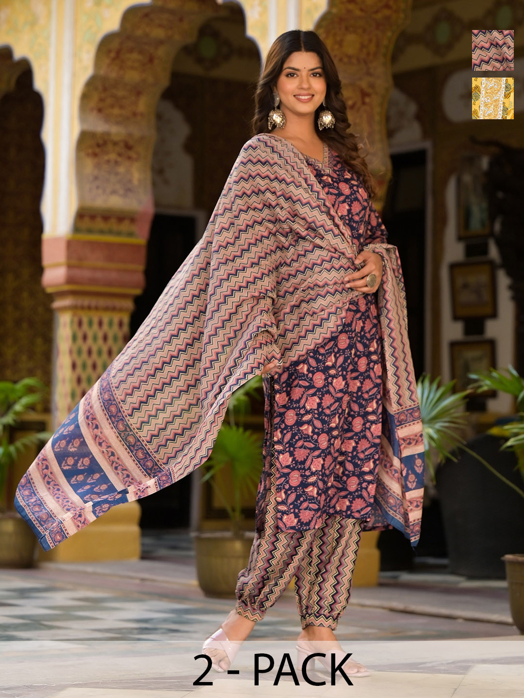 

KALINI Women Ethnic Motifs Printed Regular Kurta with Trousers & With Dupatta, Yellow