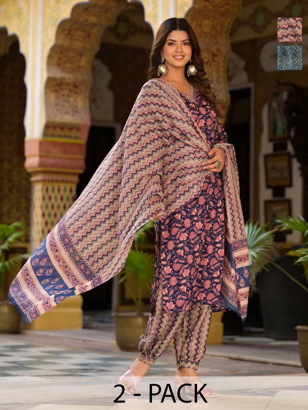 

KALINI Women Ethnic Motifs Printed Regular Kurta with Trousers & With Dupatta, Blue