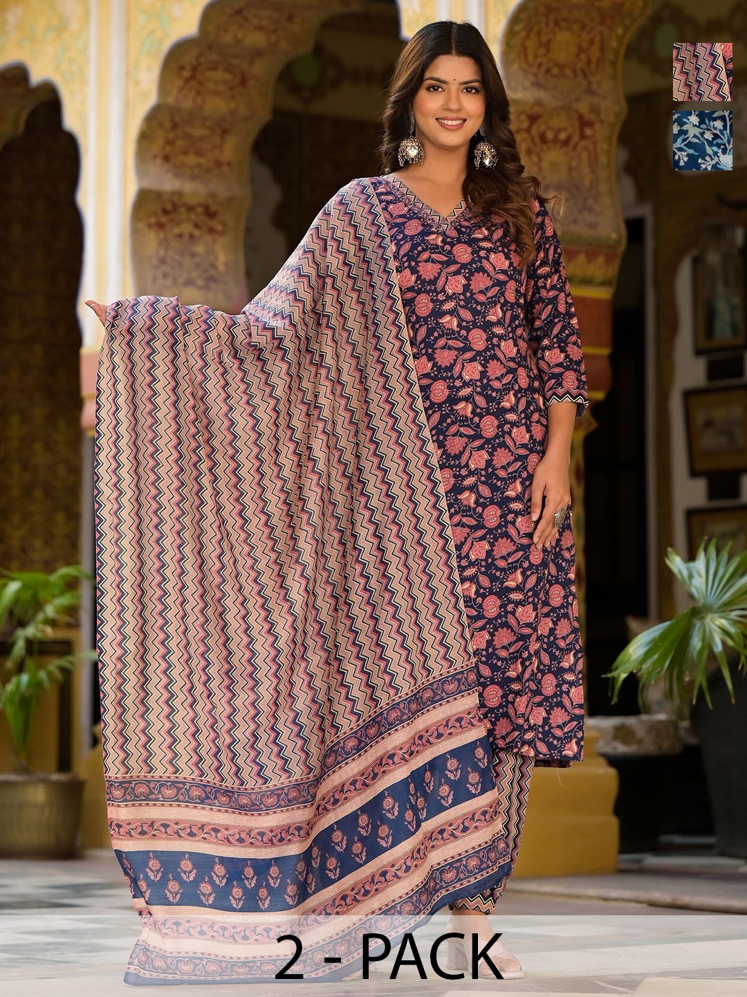 

KALINI Women Ethnic Motifs Printed Regular Kurta with Trousers & With Dupatta, Pink