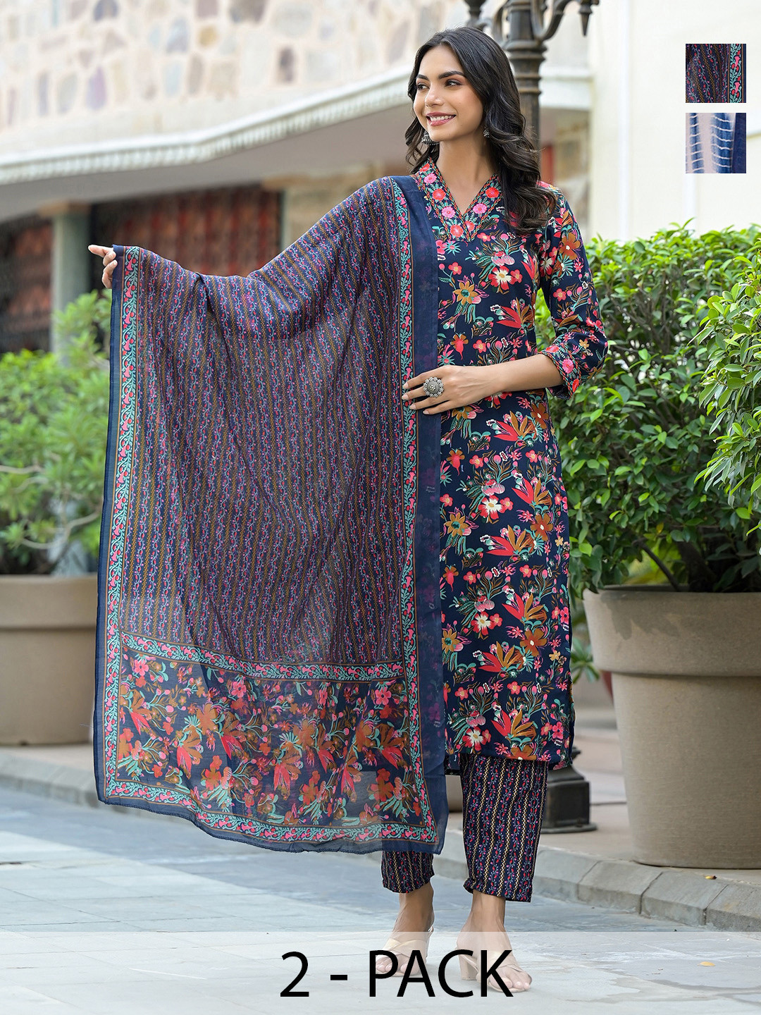 

KALINI Women Ethnic Motifs Printed Regular Kurta with Trousers & With Dupatta, Blue