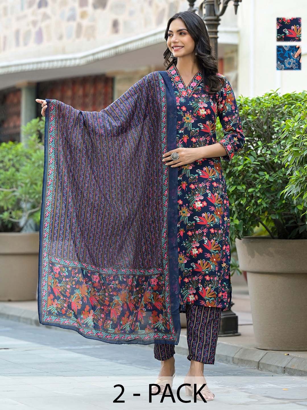 

KALINI Women Ethnic Motifs Printed Regular Kurta with Trousers & With Dupatta, Blue