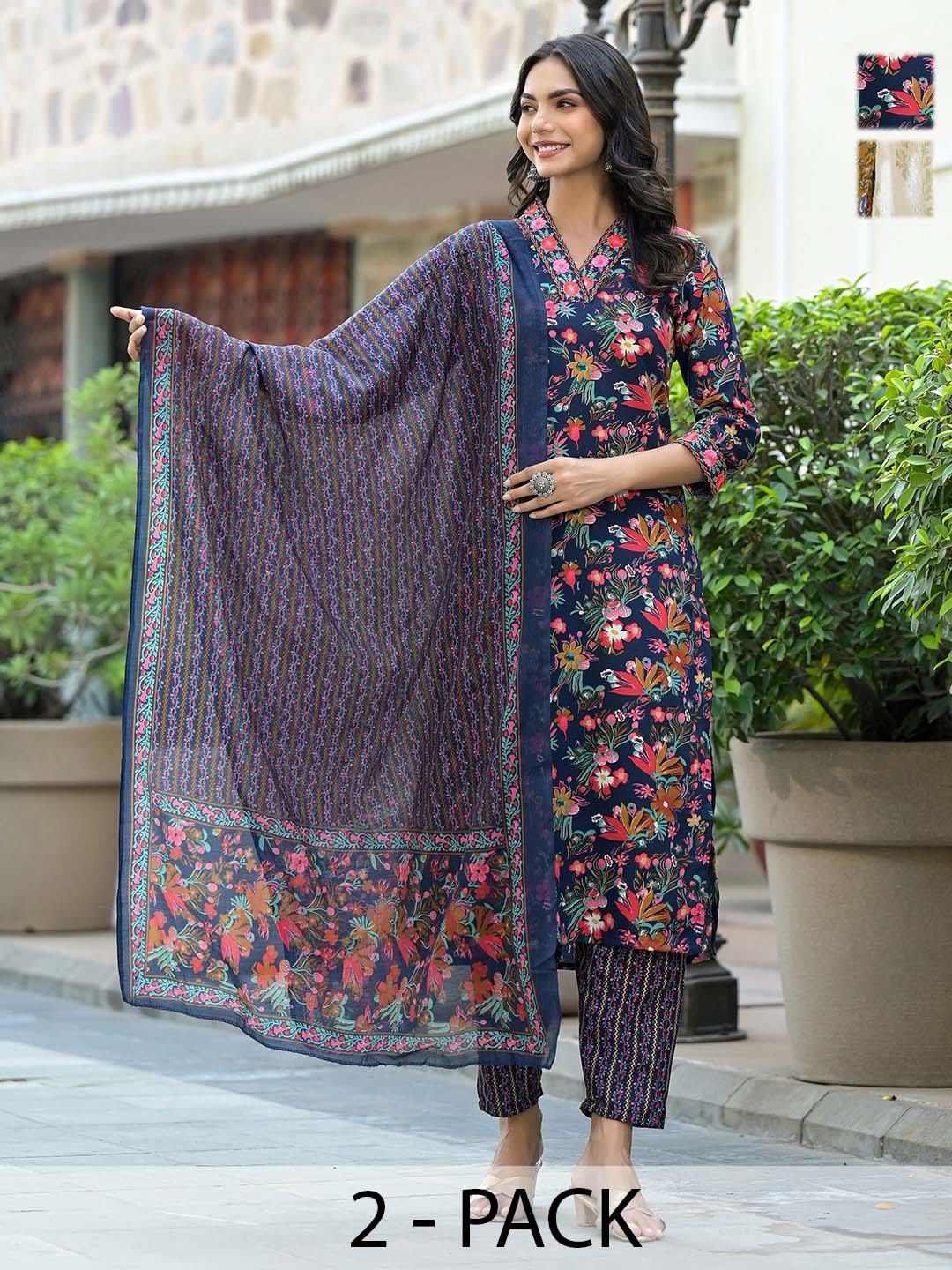 

KALINI Women Ethnic Motifs Printed Regular Kurta with Trousers & With Dupatta, Blue