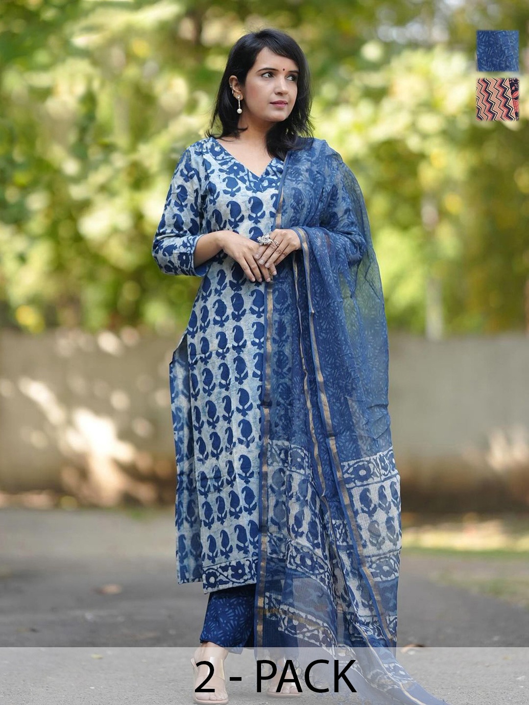 

KALINI Women Ethnic Motifs Printed Regular Kurta with Trousers & With Dupatta, Blue