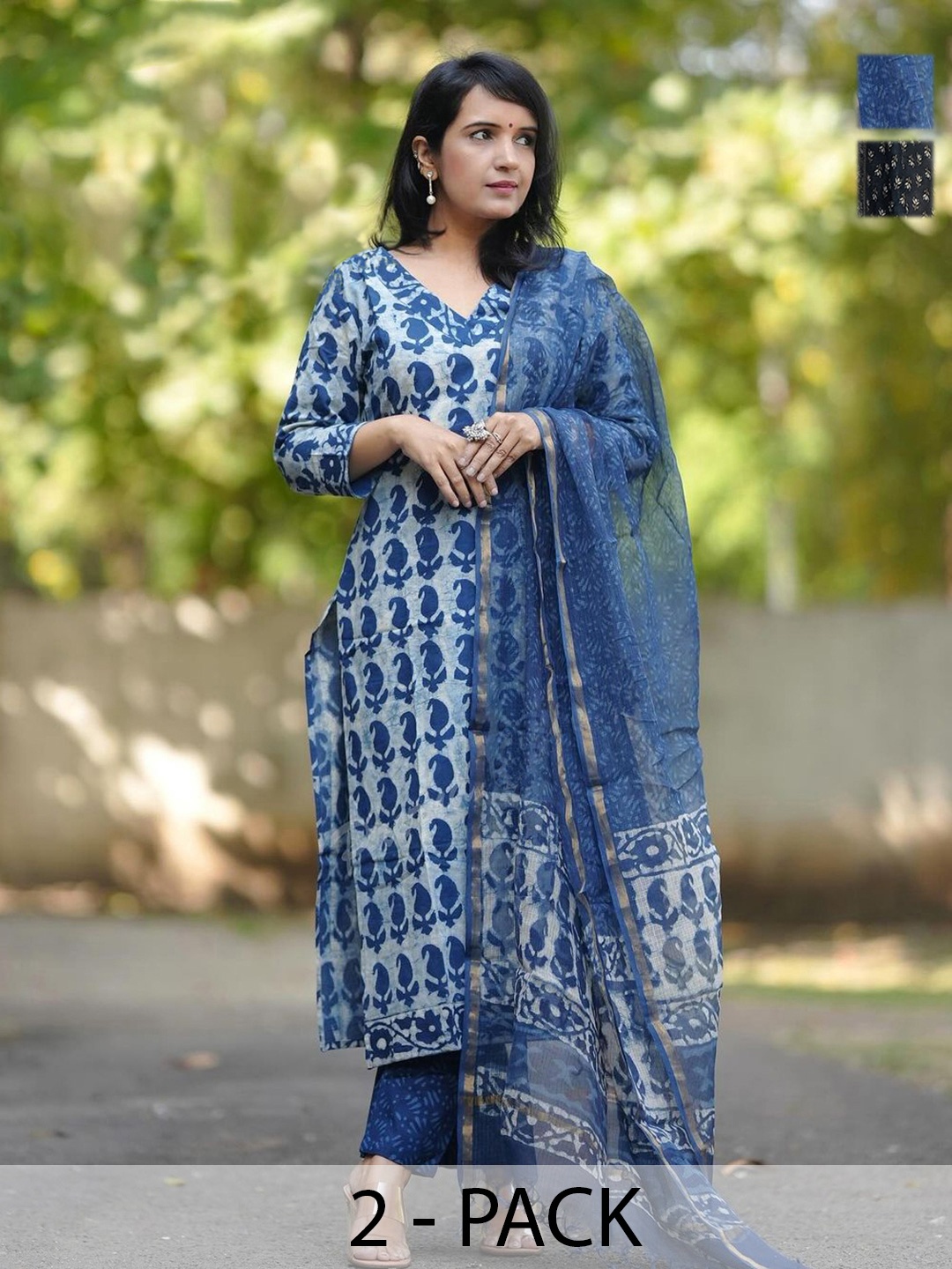 

KALINI Women Ethnic Motifs Printed Regular Kurta with Trousers & With Dupatta, Blue
