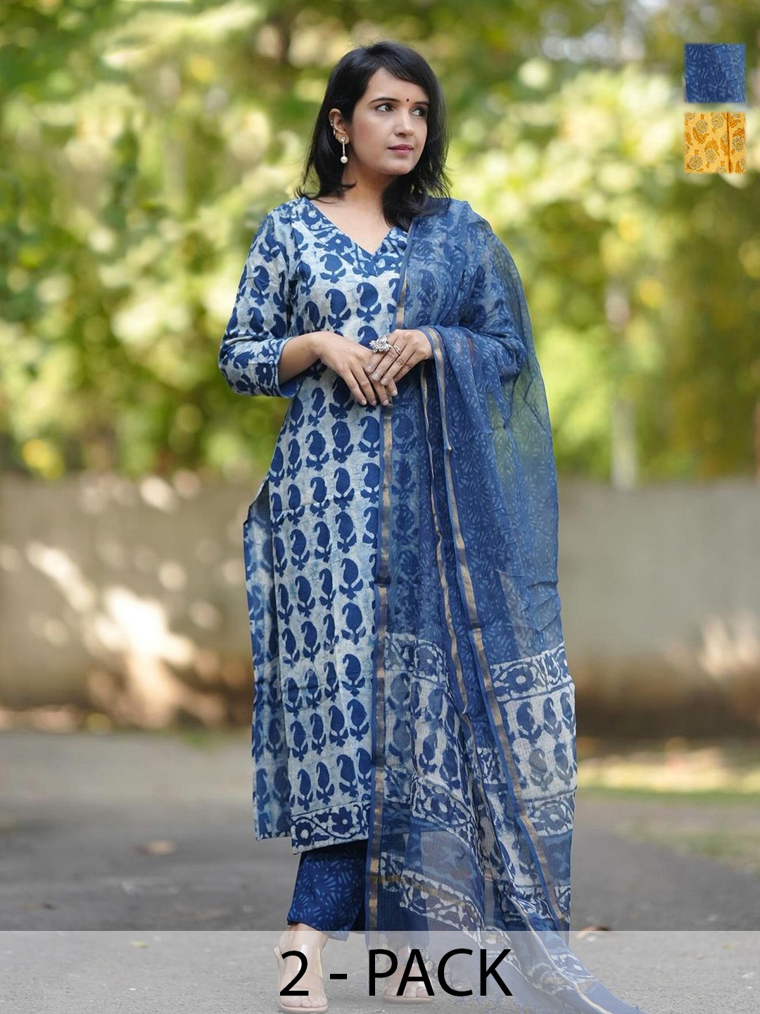 

KALINI Women Ethnic Motifs Printed Regular Kurta with Trousers & With Dupatta, Blue