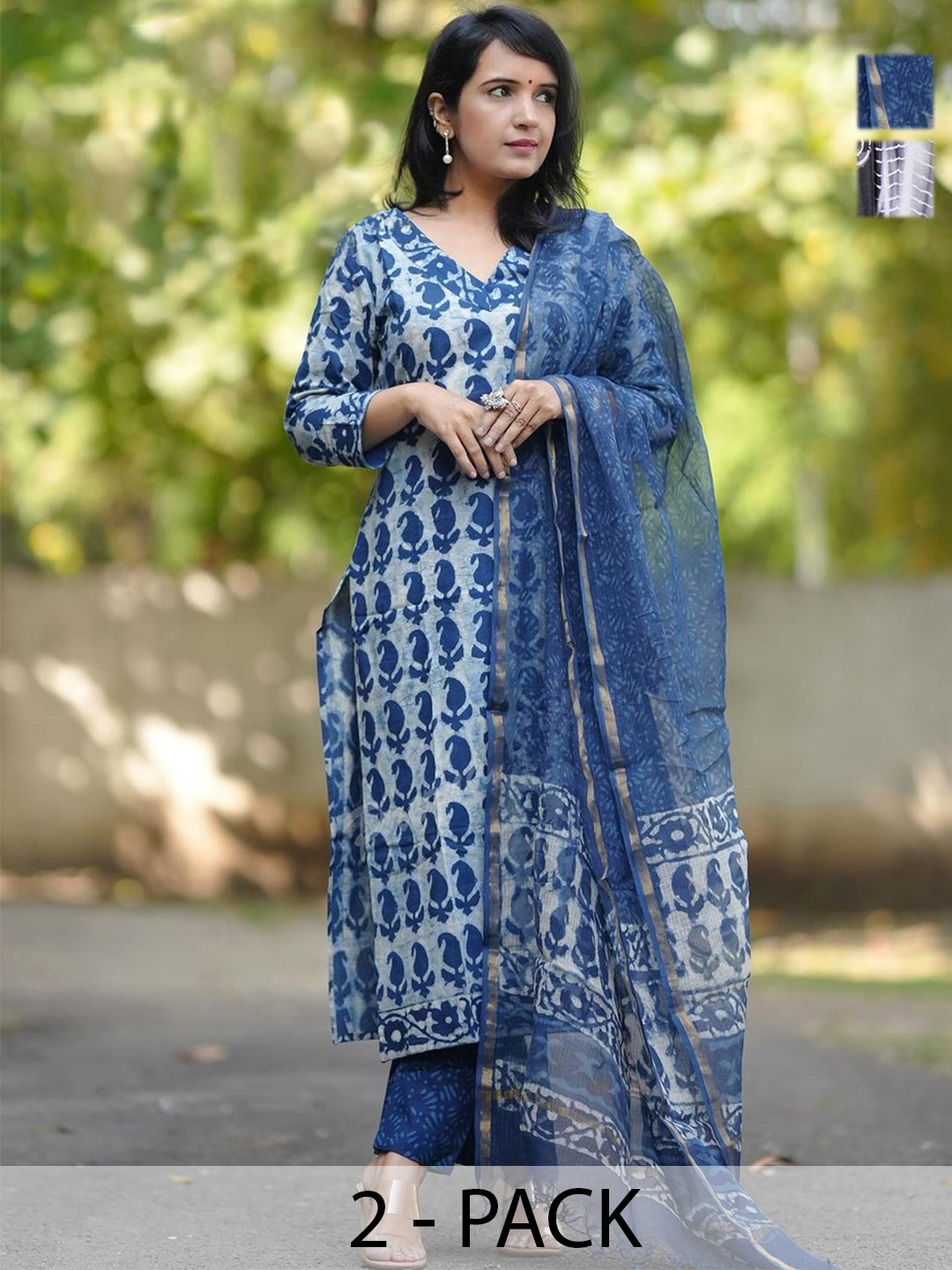 

KALINI Women Ethnic Motifs Printed Regular Kurta with Trousers & With Dupatta, Blue