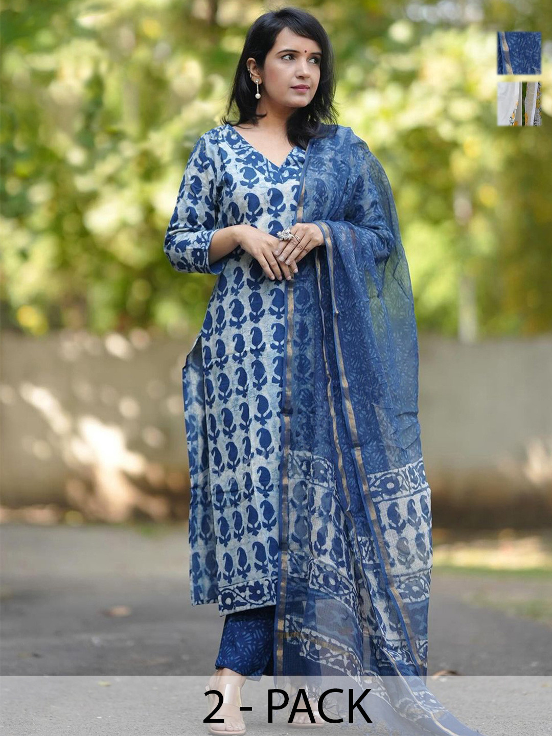 

KALINI Women Ethnic Motifs Printed Regular Kurta with Trousers & With Dupatta, White