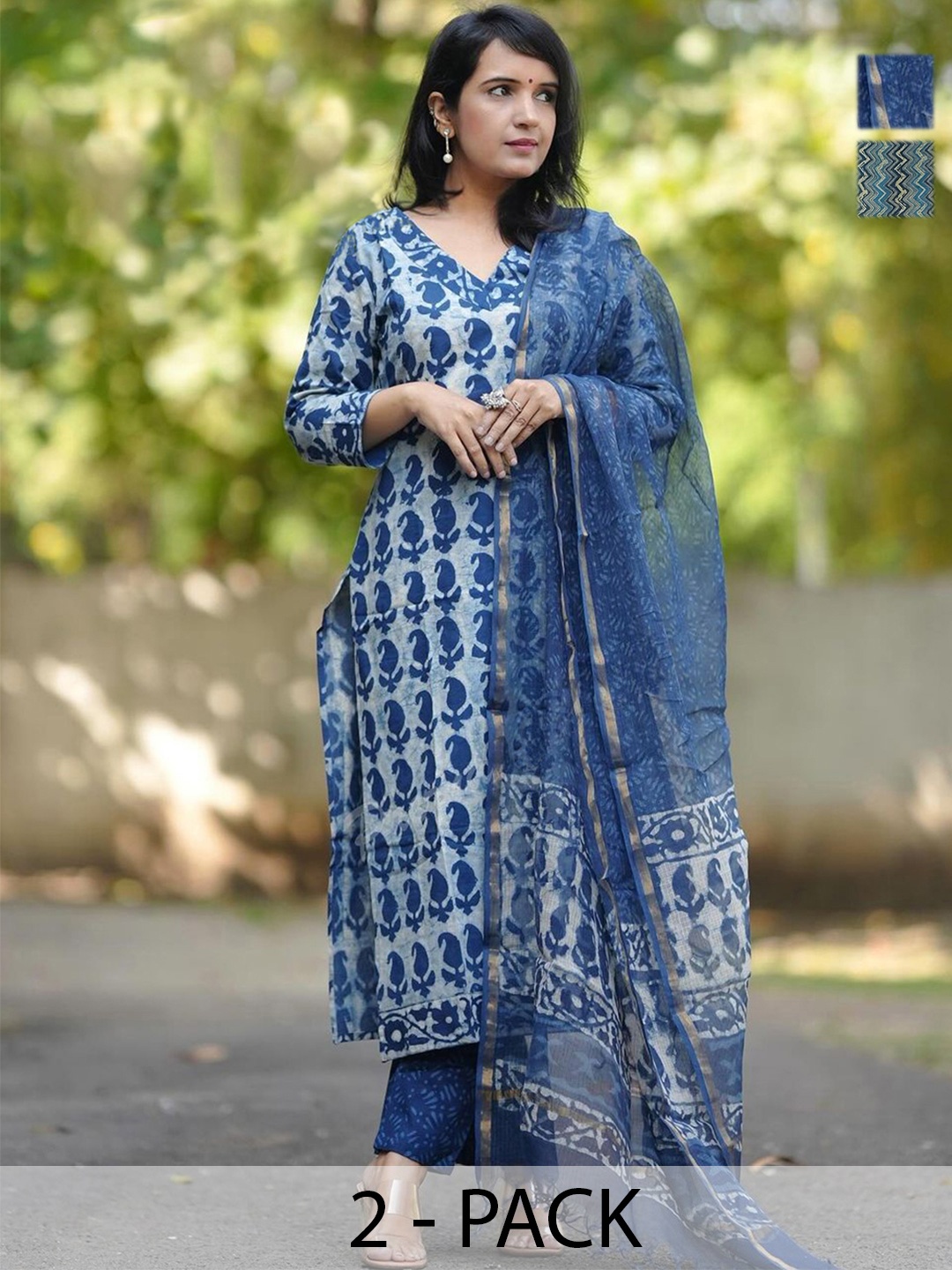 

KALINI Women Ethnic Motifs Printed Regular Kurta with Trousers & With Dupatta, Blue