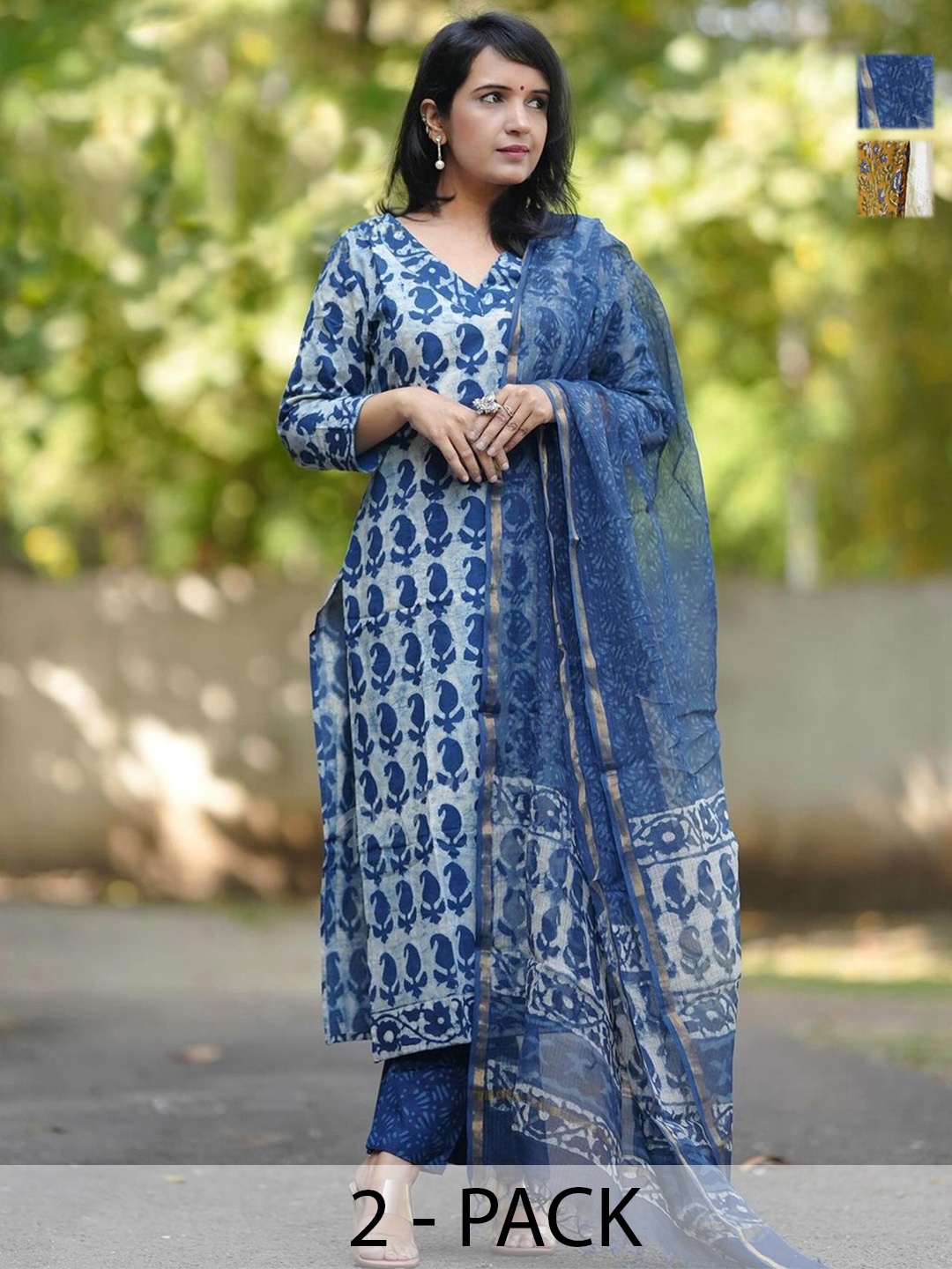 

KALINI Women Ethnic Motifs Printed Regular Kurta with Trousers & With Dupatta, Blue