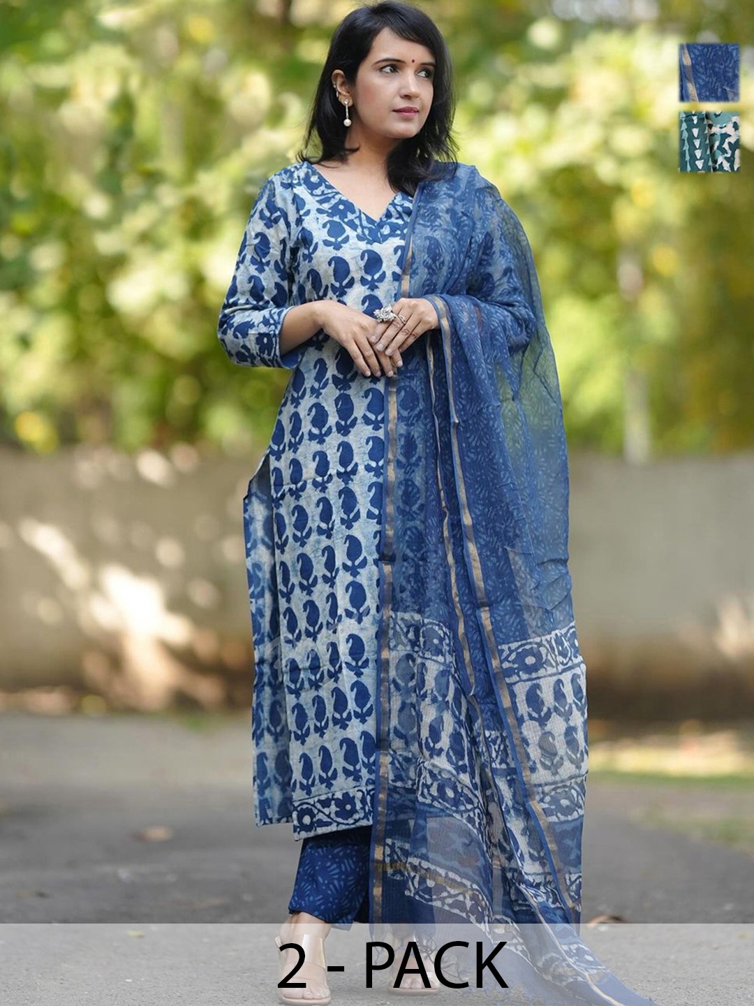 

KALINI Women Ethnic Motifs Printed Regular Kurta with Trousers & With Dupatta, Blue