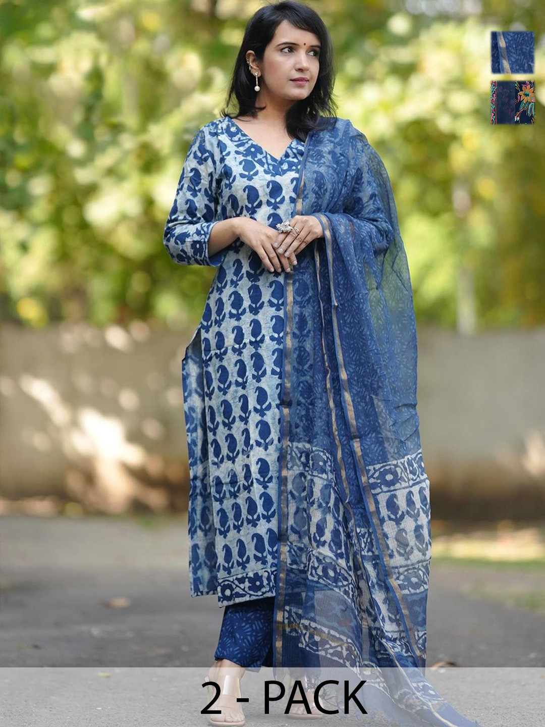 

KALINI Women Ethnic Motifs Printed Regular Kurta with Trousers & With Dupatta, Navy blue