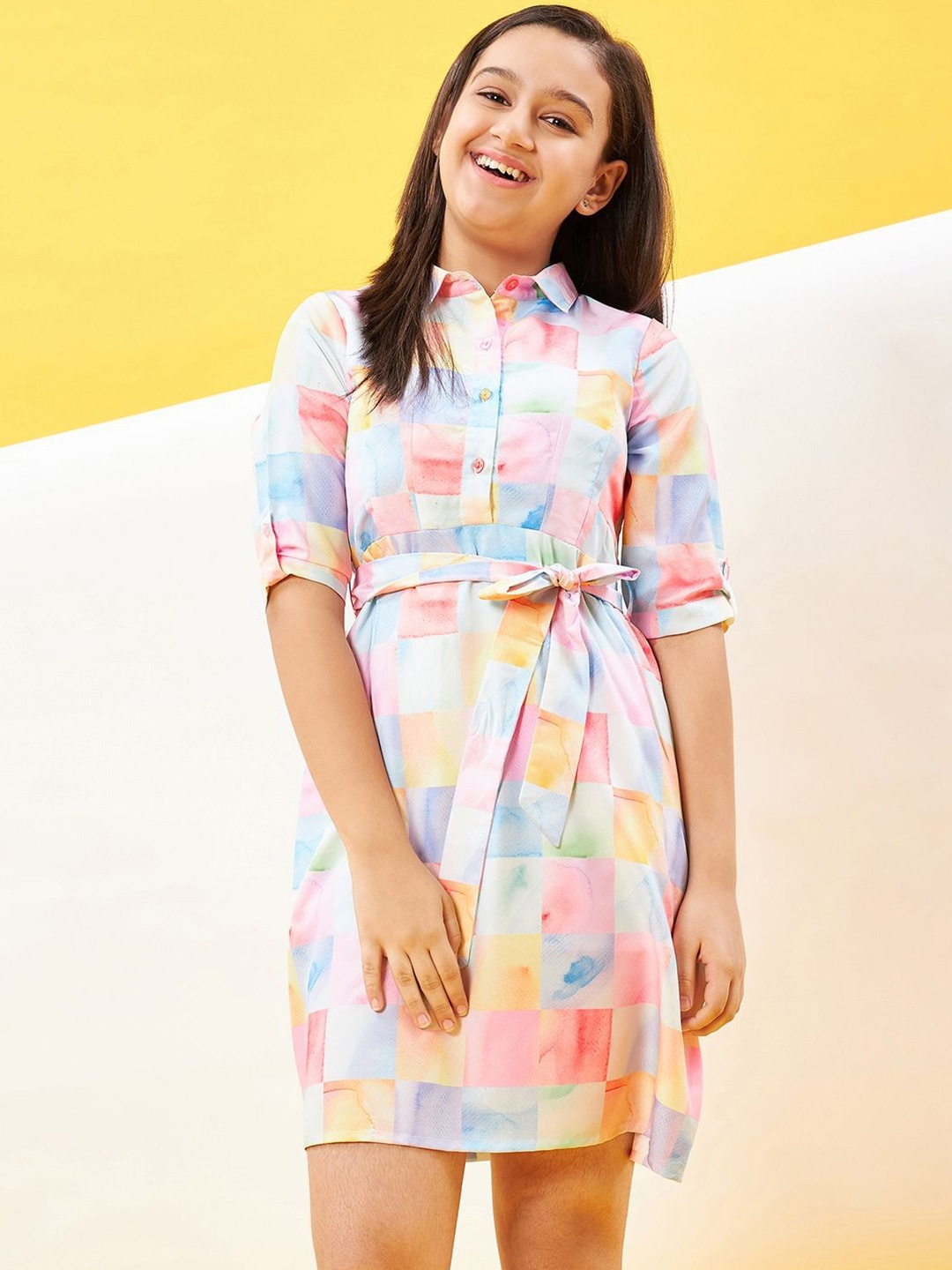 

Stylo Bug Girls Checked A-Line Dress, White