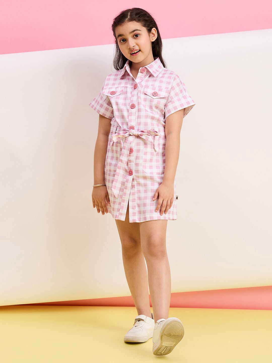 

Stylo Bug Girls Cotton Checked A-Line Dress, Pink