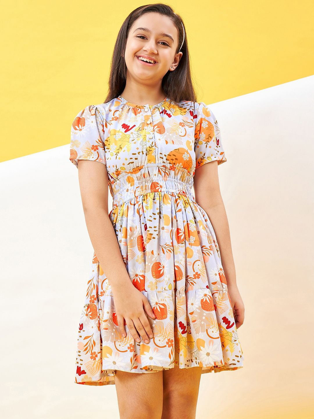 

Stylo Bug Girls Printed Fit & Flare Dress, White