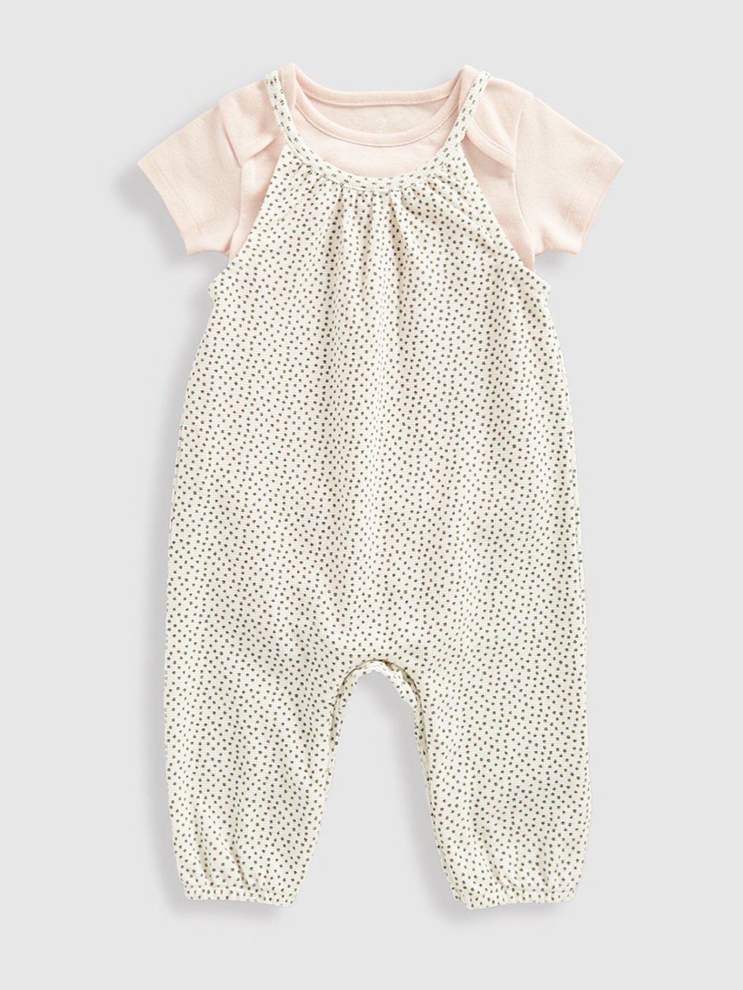 

mothercare Infant Girls Printed Pure Cotton Dungarees With Tshirt, Pink