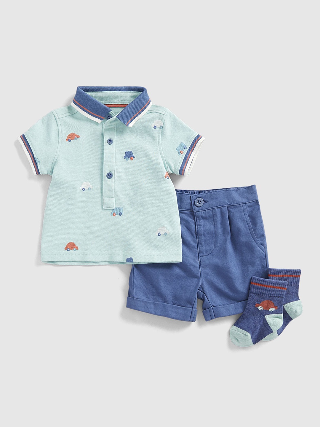 

mothercare Boys Printed T-shirt with Shorts, Blue
