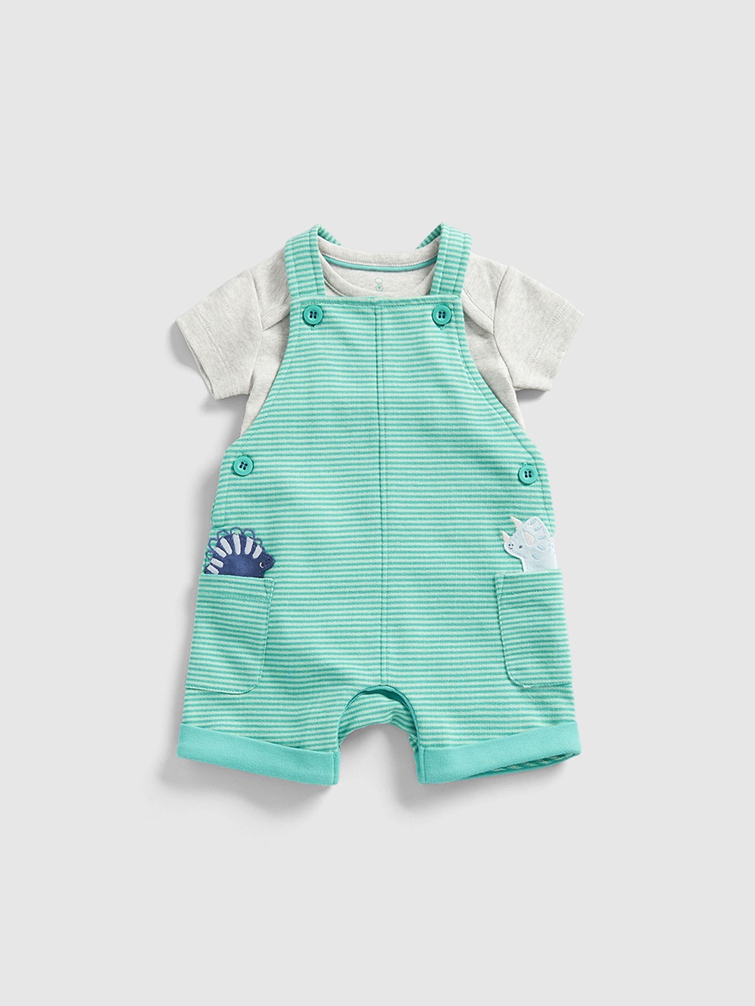 

mothercare Infant Boys Striped Pure Cotton Dungaree Set, Green
