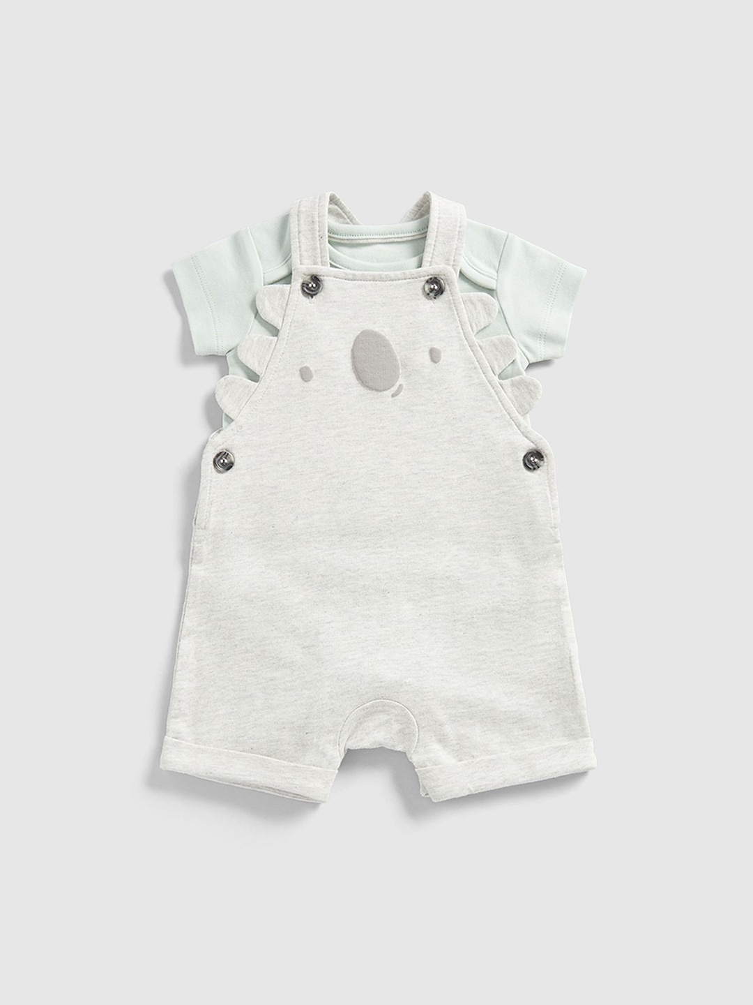 

Mothercare Infants Printed Short-Sleeves Pure Cotton Dungarees With Bodysuit, Cream