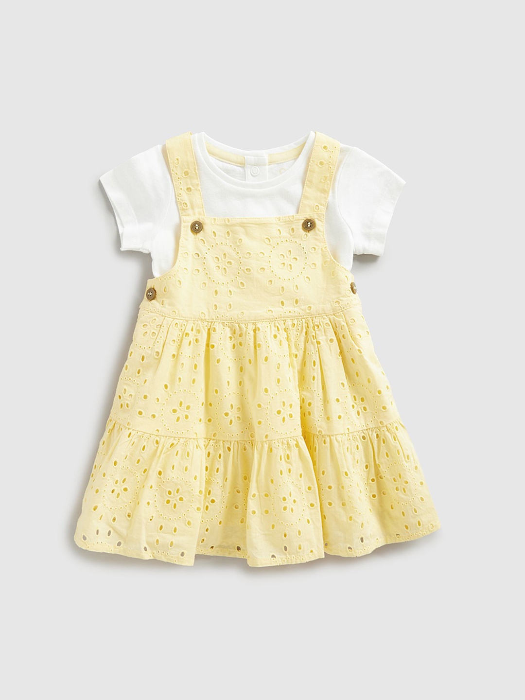 

Mothercare Infant Girls Pure Cotton Pinafore Dress With Tshirt, Yellow