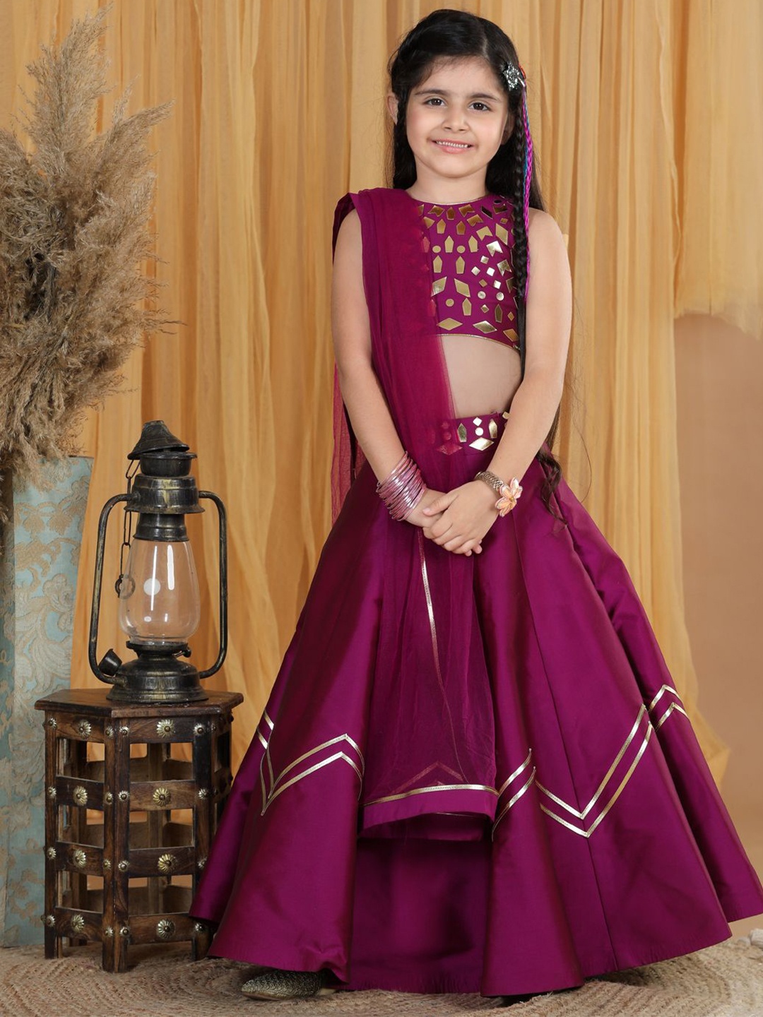 

THE LITTLE CELEBS Girls Embellished Ready to Wear Lehenga & Blouse With Dupatta, Mauve