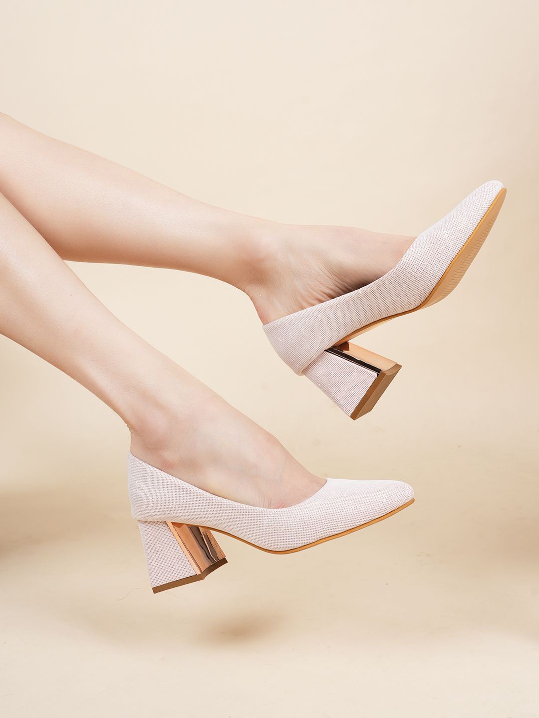 

Lavie Textured Party Block Sandals, Rose gold