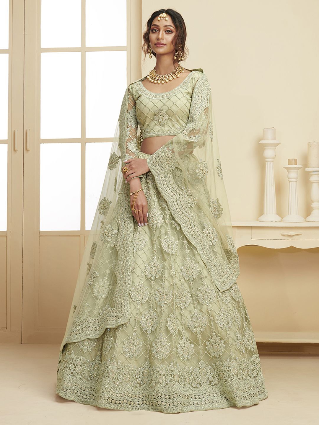 

ALIZEH Mint Green Designer Lehenga Choli With Dupatta