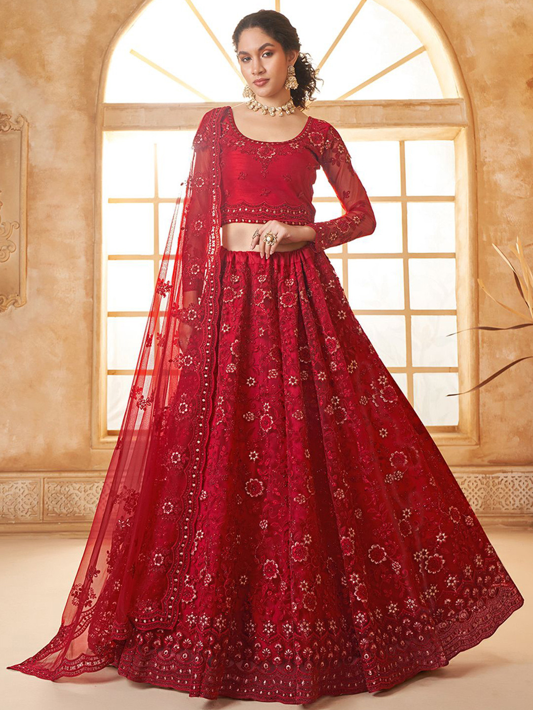 

ALIZEH Red Embroidered Lehenga Choli With Dupatta
