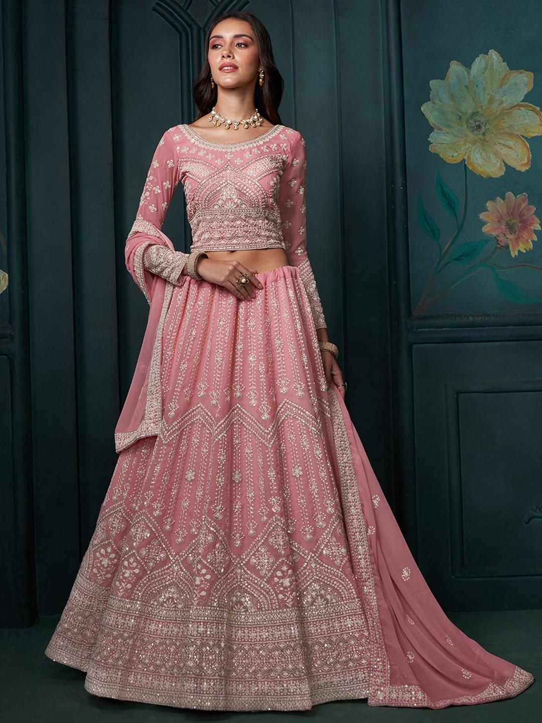 

ALIZEH Pink Lakhnavi Lehenga Choli With Dupatta