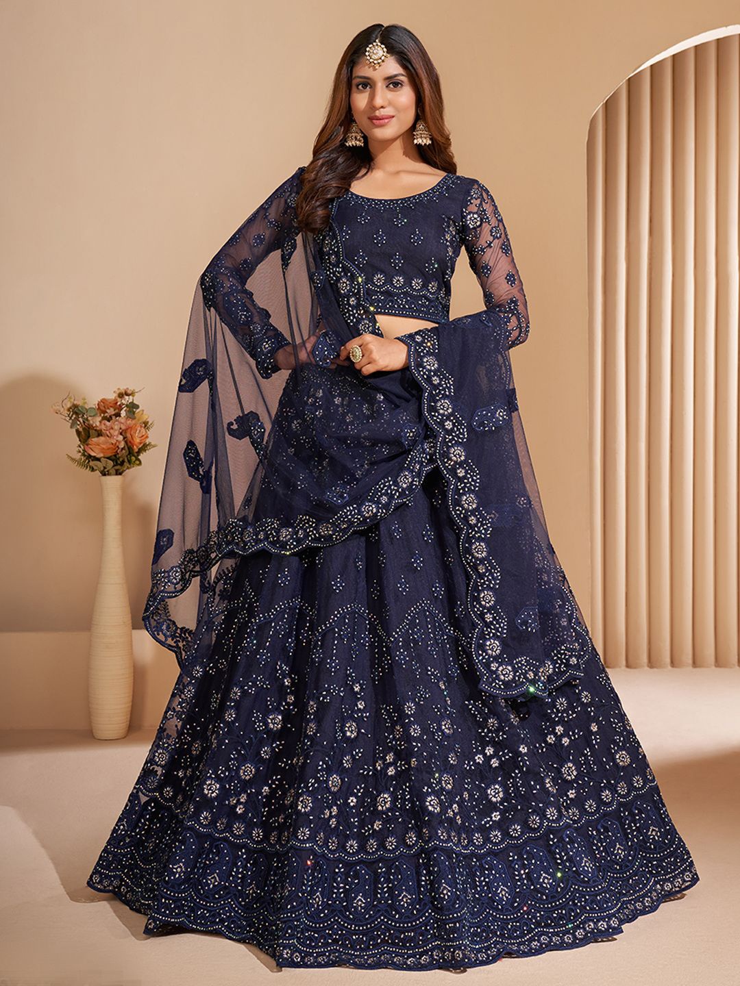 

ALIZEH Dark Blue Semi Stitched Party Wear Lehenga Choli With Dupatta