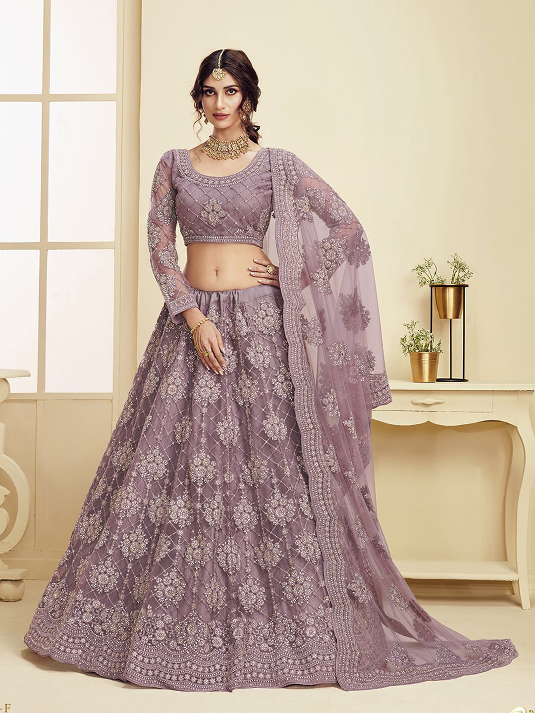 

ALIZEH Semi-Stitched Lehenga & Unstitched Blouse With Dupatta, Violet