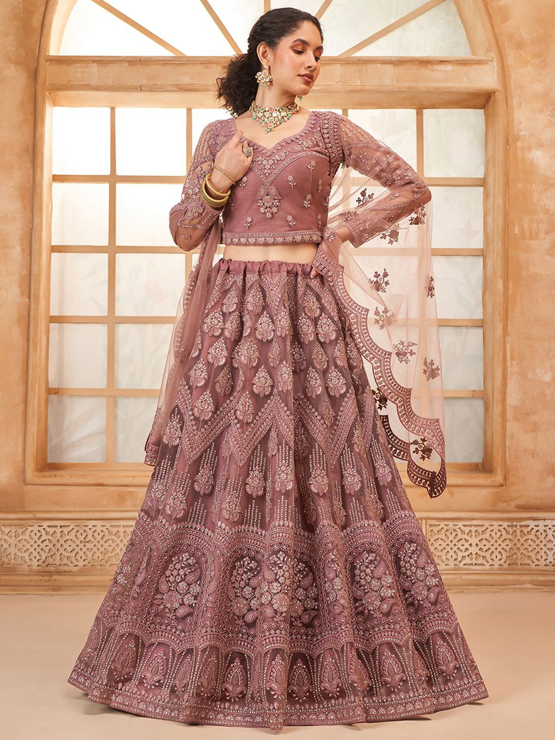 

ALIZEH Brown Partywear Lehenga Choli With Dupatta