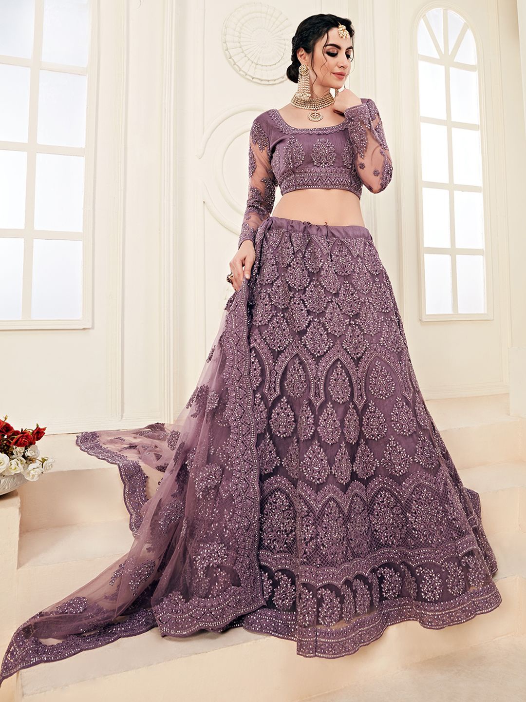 

ALIZEH Violet Heavy Designer Embroidered Lehenga Choli With Dupatta