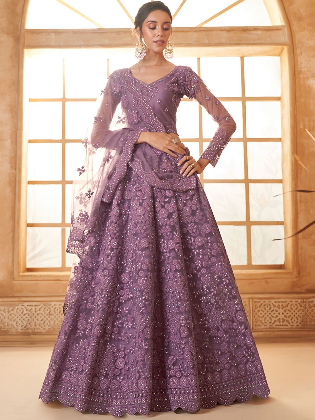 

ALIZEH Violet Embroidered Lehenga Choli With Dupatta