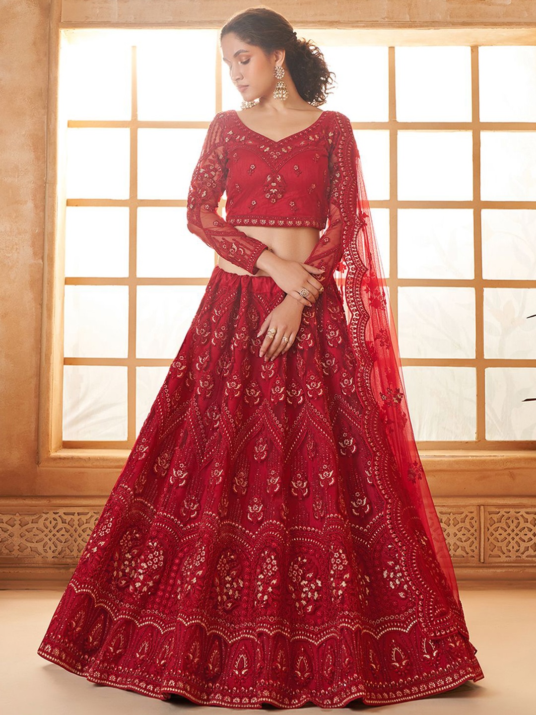 

ALIZEH Deep Red Designer Lehenga Choli With Dupatta