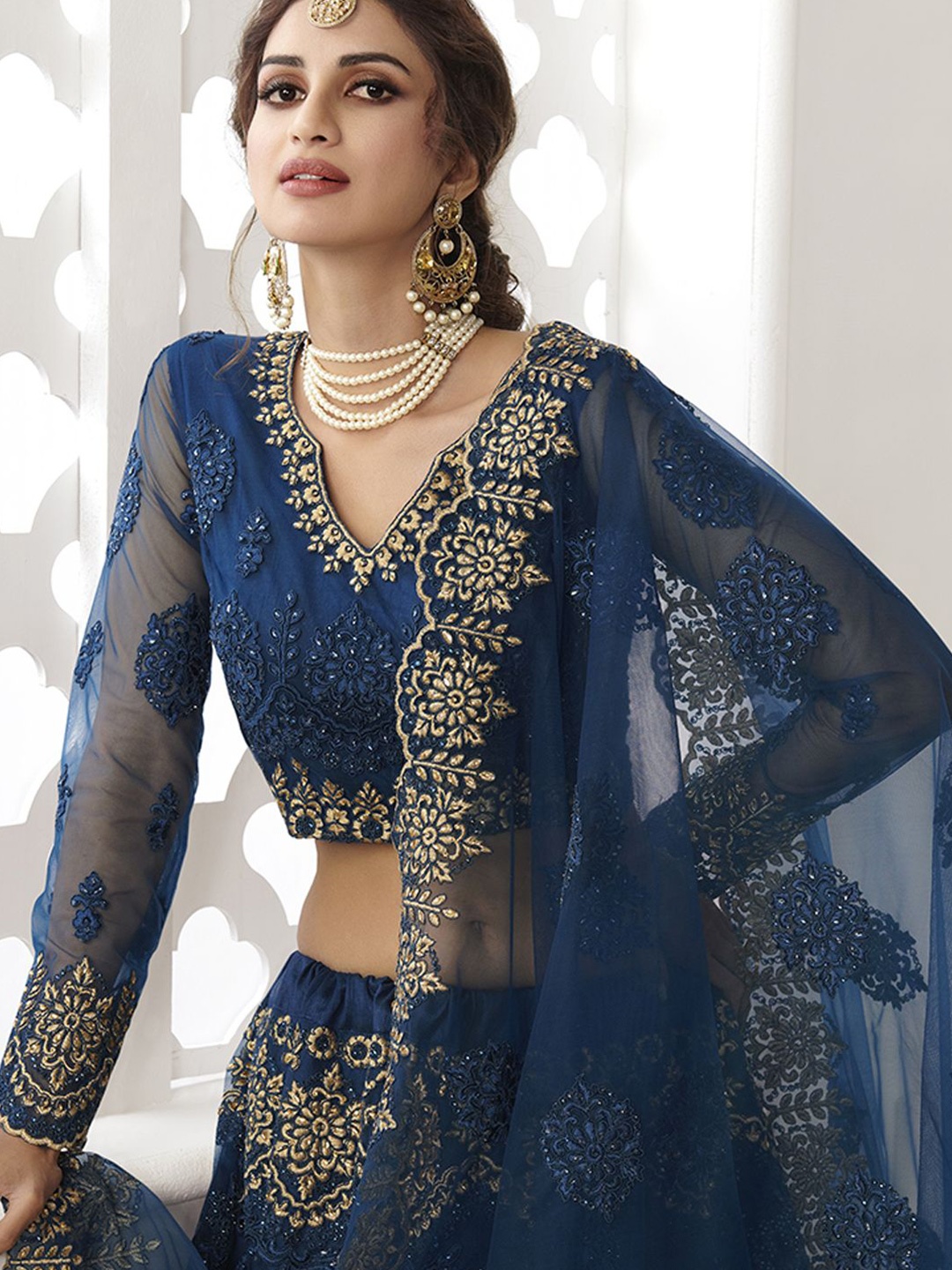 

ALIZEH Blue Semi Stitched Embroidered Lehenga Choli With Dupatta