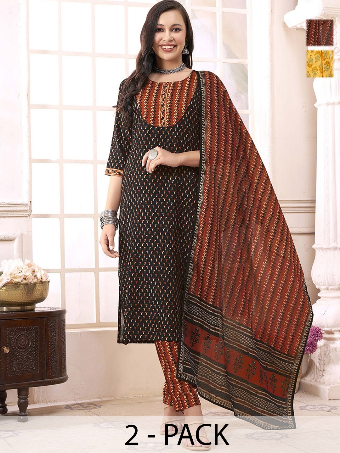 

KALINI Women Ethnic Motifs Printed Regular Kurta with Trousers & With Dupatta, Maroon