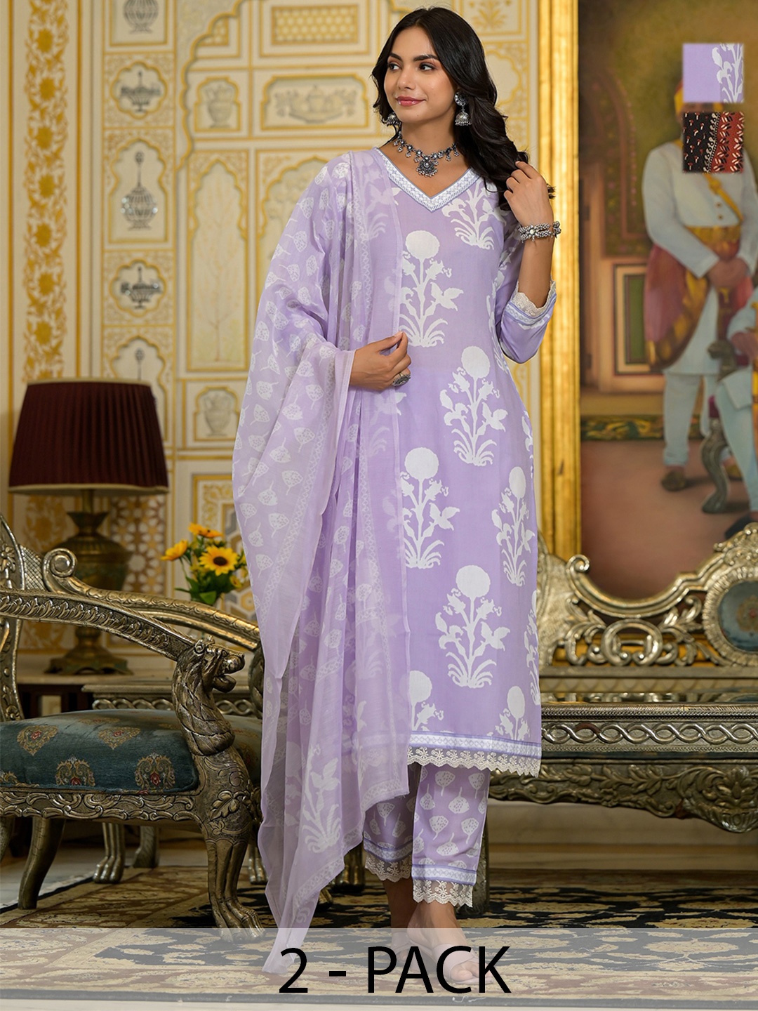

KALINI Women Ethnic Motifs Printed Regular Kurta with Trousers & With Dupatta, Black