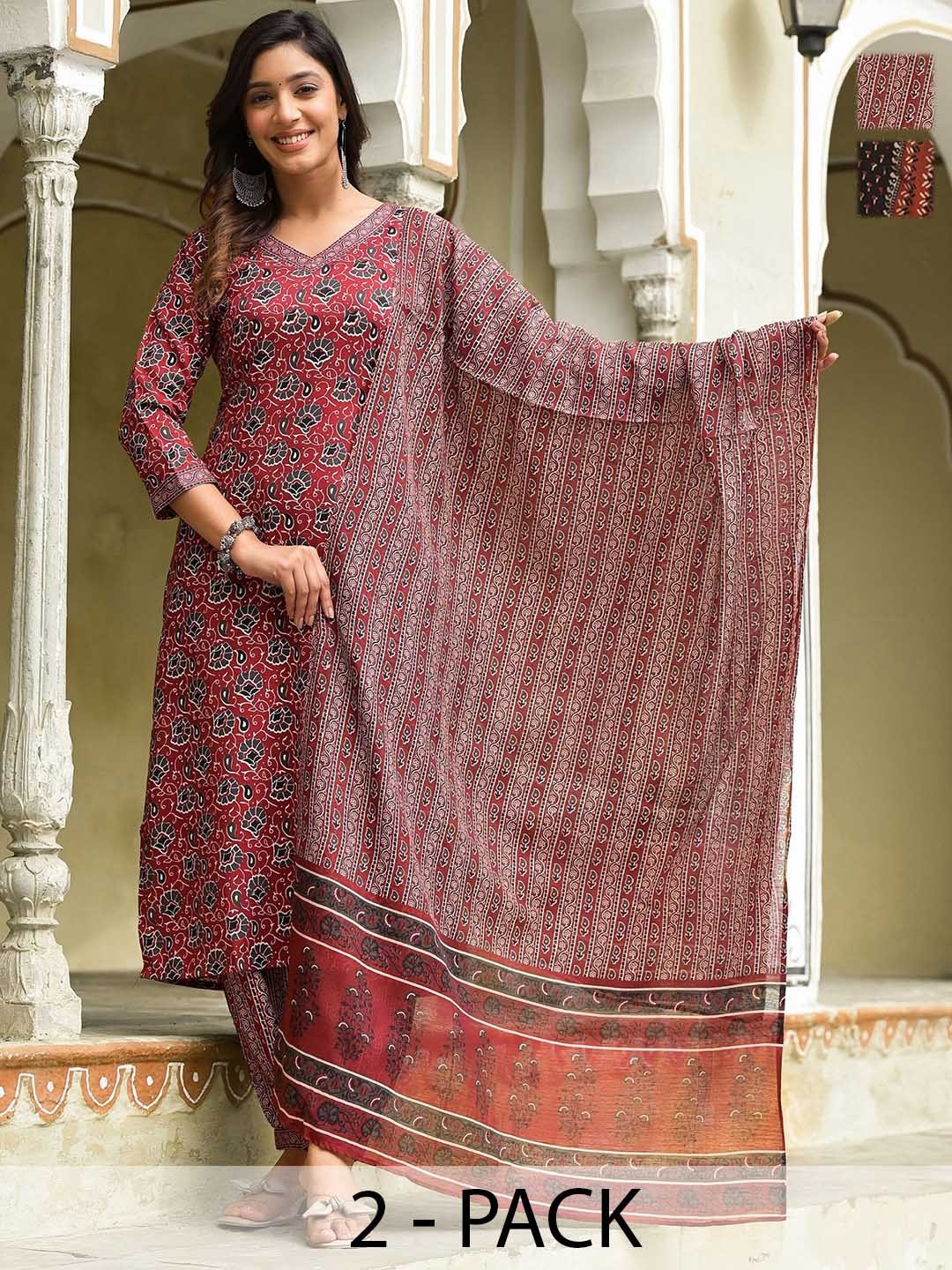 

KALINI Women Ethnic Motifs Printed Regular Kurta with Trousers & With Dupatta, Red
