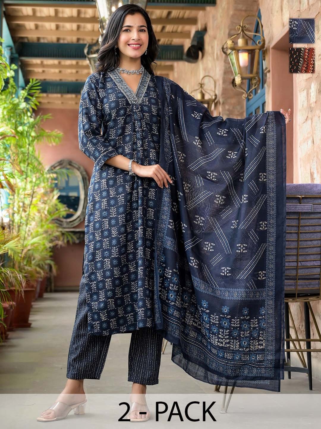 

KALINI Women Ethnic Motifs Printed Regular Kurta with Trousers & With Dupatta, Black