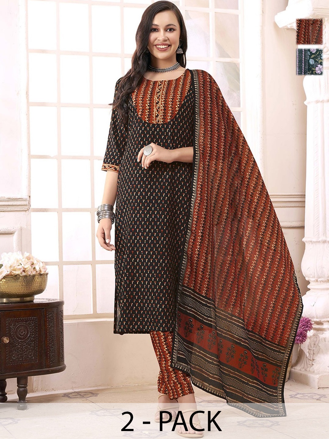 

KALINI Women Ethnic Motifs Printed Regular Kurta with Trousers & With Dupatta, Blue